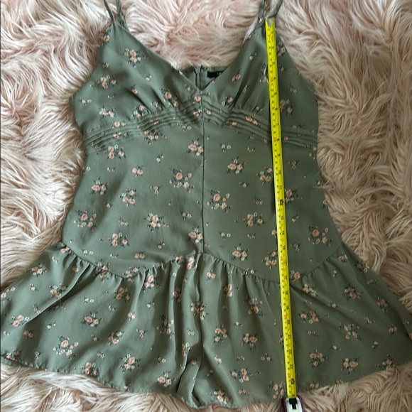 olive green and pink floral romper with ruffle hem - Picture 8 of 11